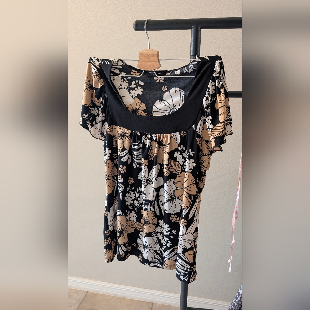PerSeption Concept Black and Tan Floral Top